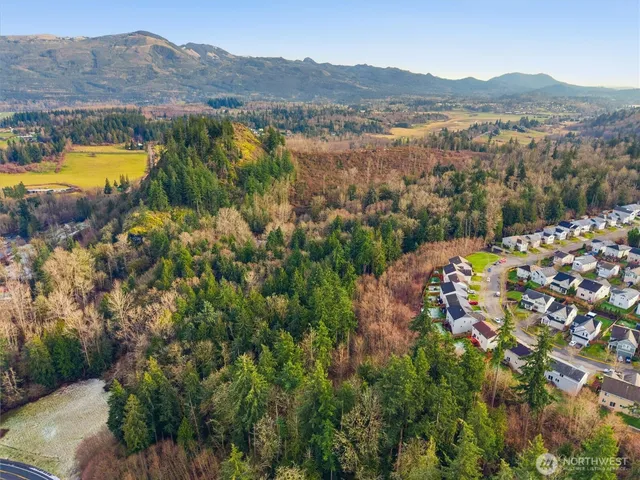 a view of a city with mountain