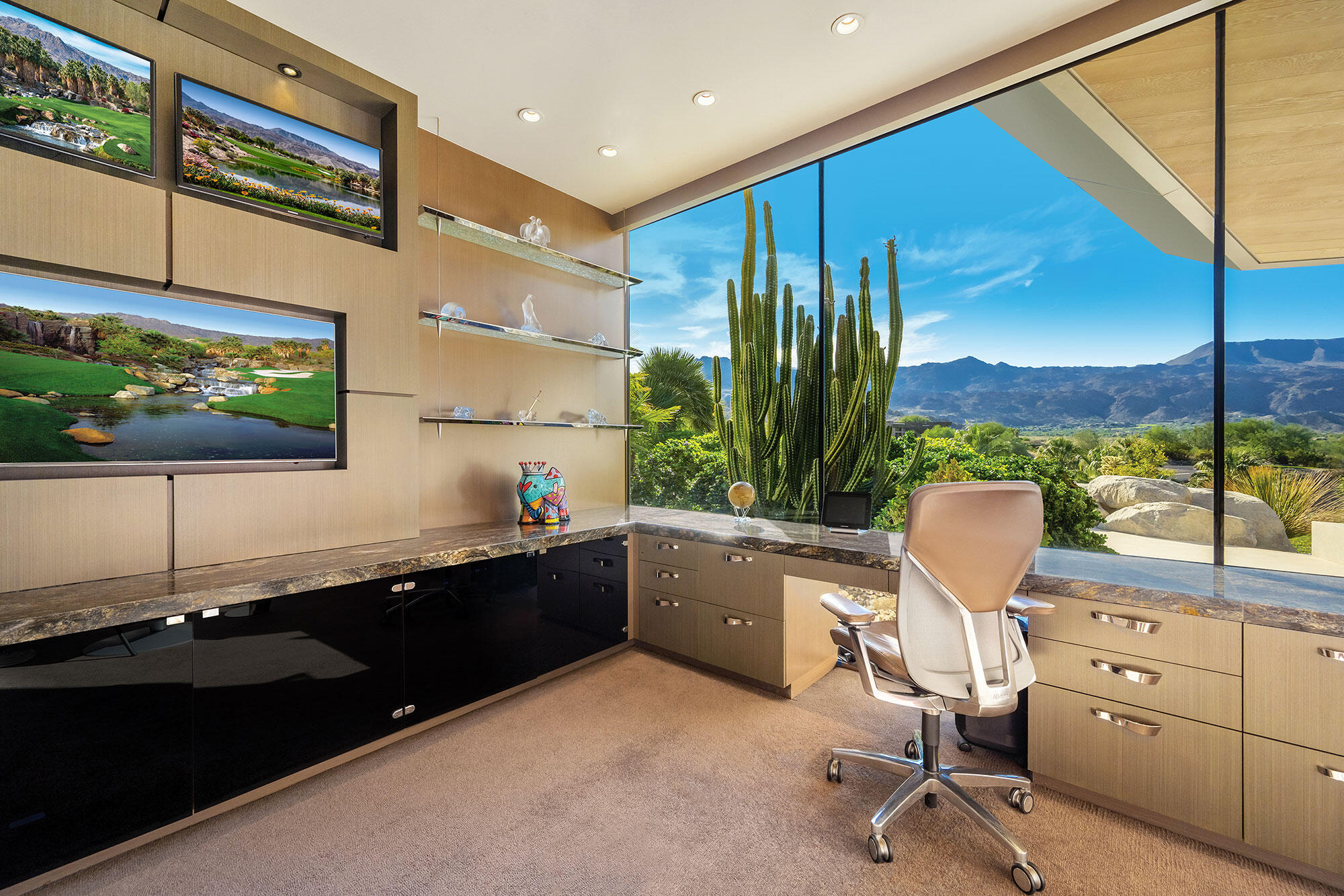 642 Pinnacle Crest Palm Desert, CA 92260 - Photo 19 of 29 a view of a workspace with a window and kitchen view