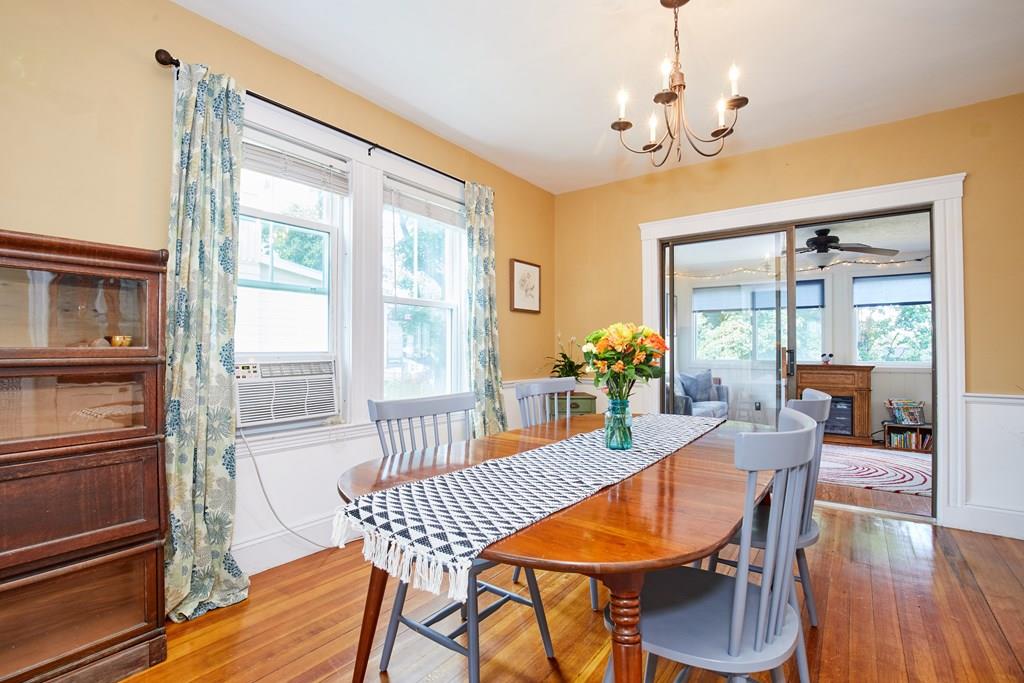 202 Metropolitan Avenue Boston, MA 02131 - Photo 13 of 31 a dining room with furniture a chandelier and wooden floor
