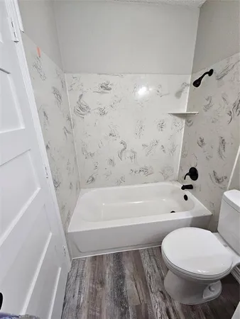 a bathroom with a toilet and a bathtub