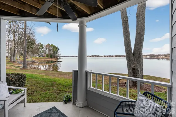 a view of a porch with seating area