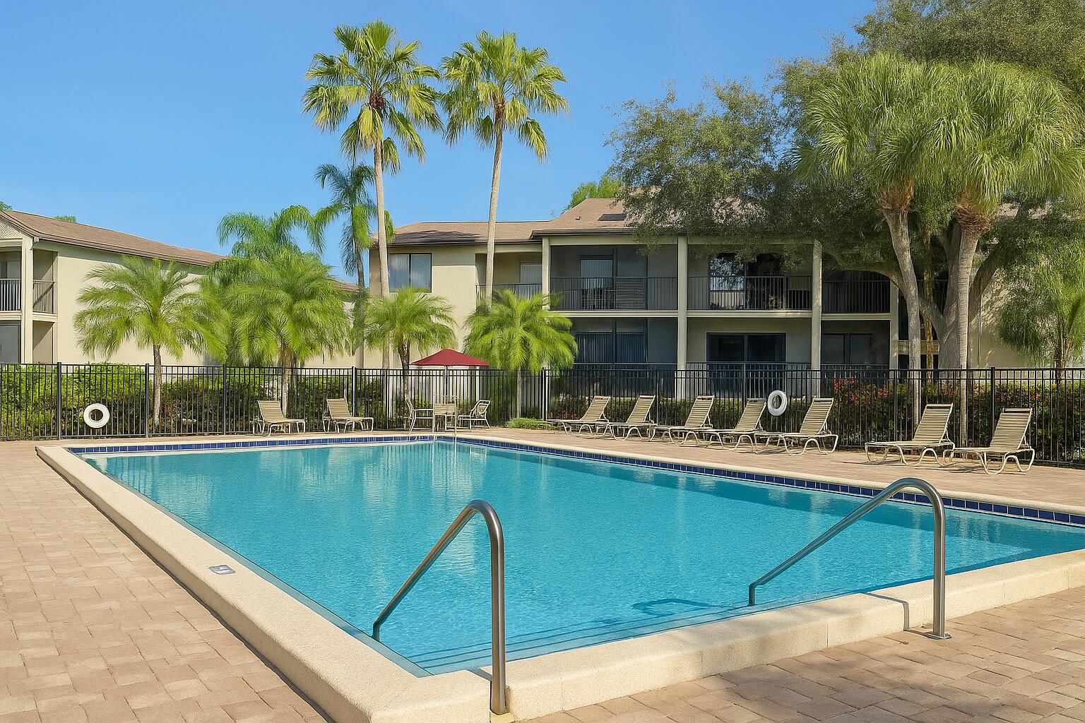 a view of a house with swimming pool and sitting area