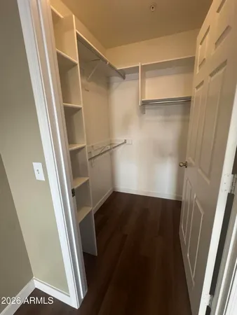 a view of walk in closet with wooden floor and shower