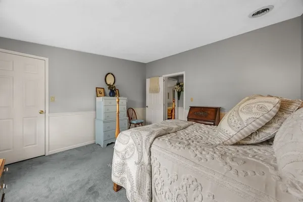 a bedroom with a bed and a closet