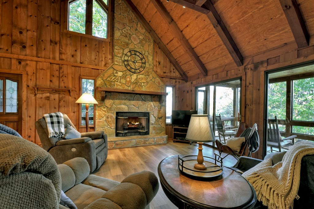 392 Eagles Nest Mountain Road Blue Ridge, GA 30513 - Photo 9 of 51 a living room with furniture and a fireplace