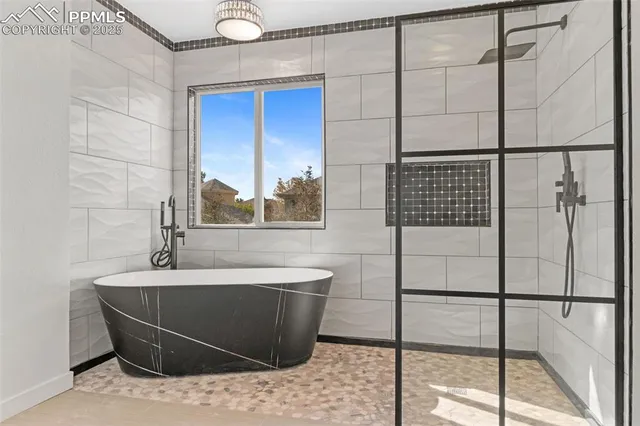 a bathroom with a bathtub