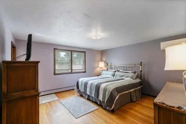 an aerial view of a house with a garden
