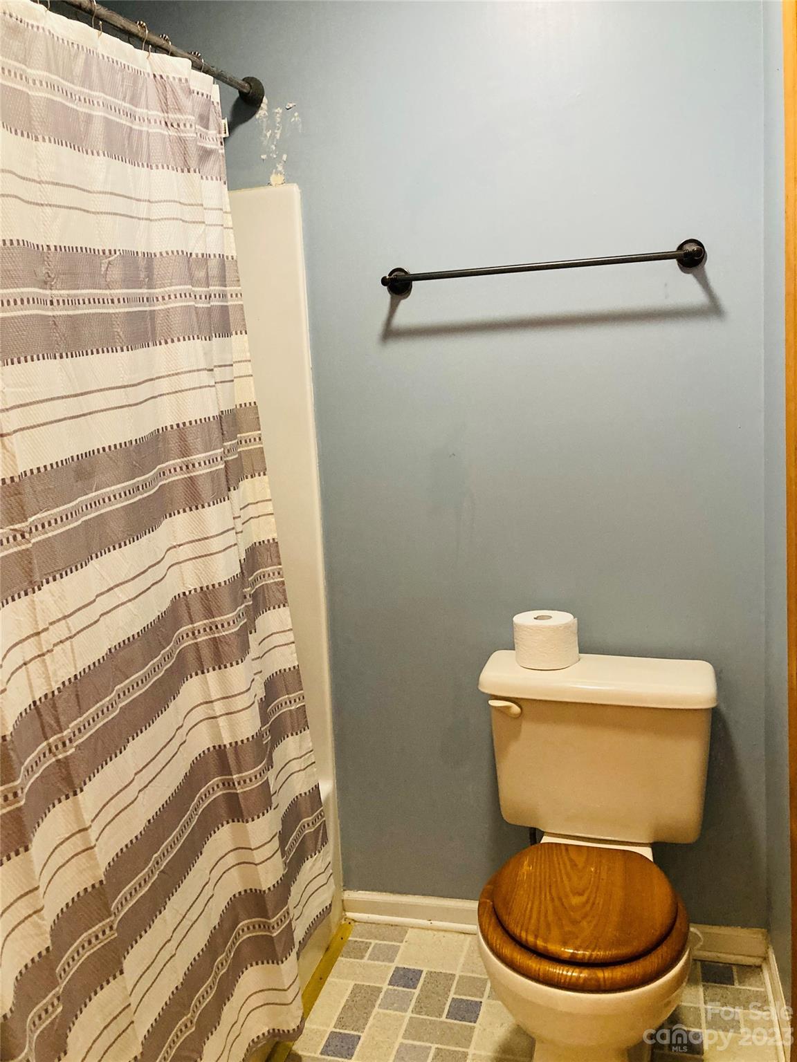210 South Hillside Street Rutherfordton, NC 28139 - Photo 23 of 48 a white toilet sitting next to a shower curtain