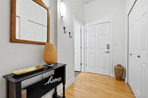 a view of a hallway with workspace