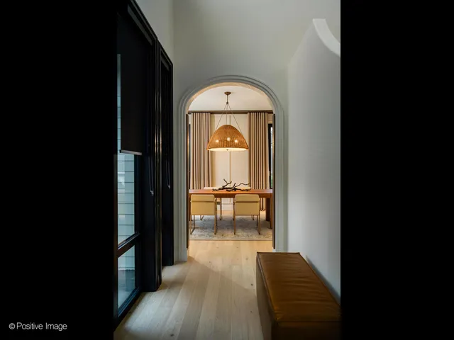 a view of a a dining room with furniture window and outside view