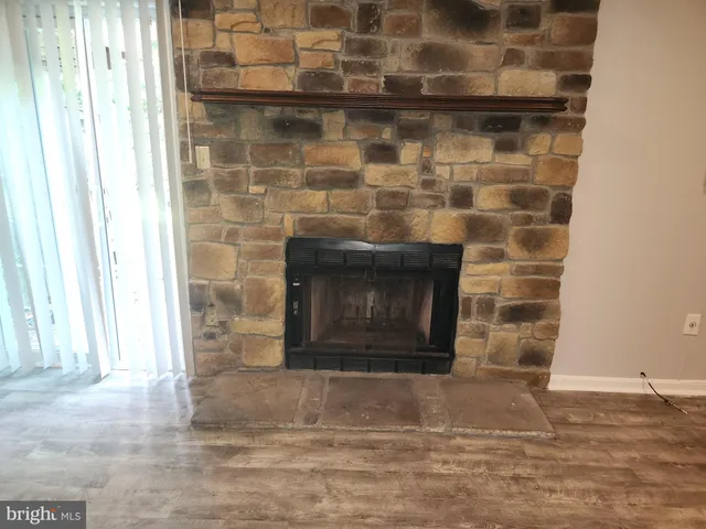 a room with a fireplace