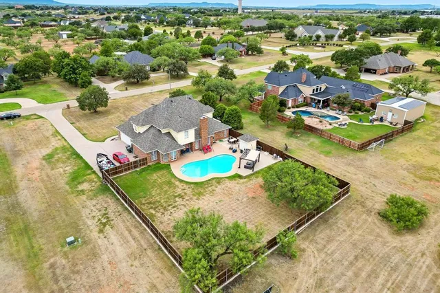 an aerial view of a residential houses with outdoor space