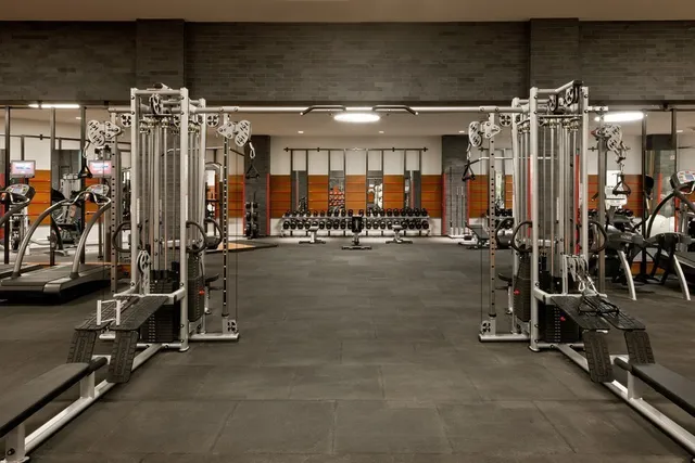 a view of a room with gym equipment