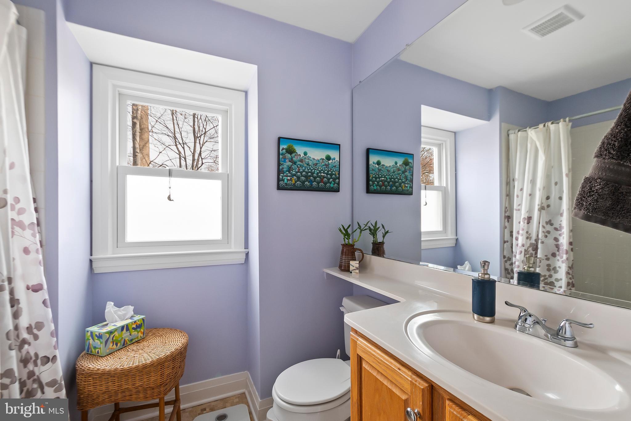 8816 Arley Drive Springfield, VA 22153 - Photo 35 of 59 a bathroom with a granite countertop toilet a sink and a mirror