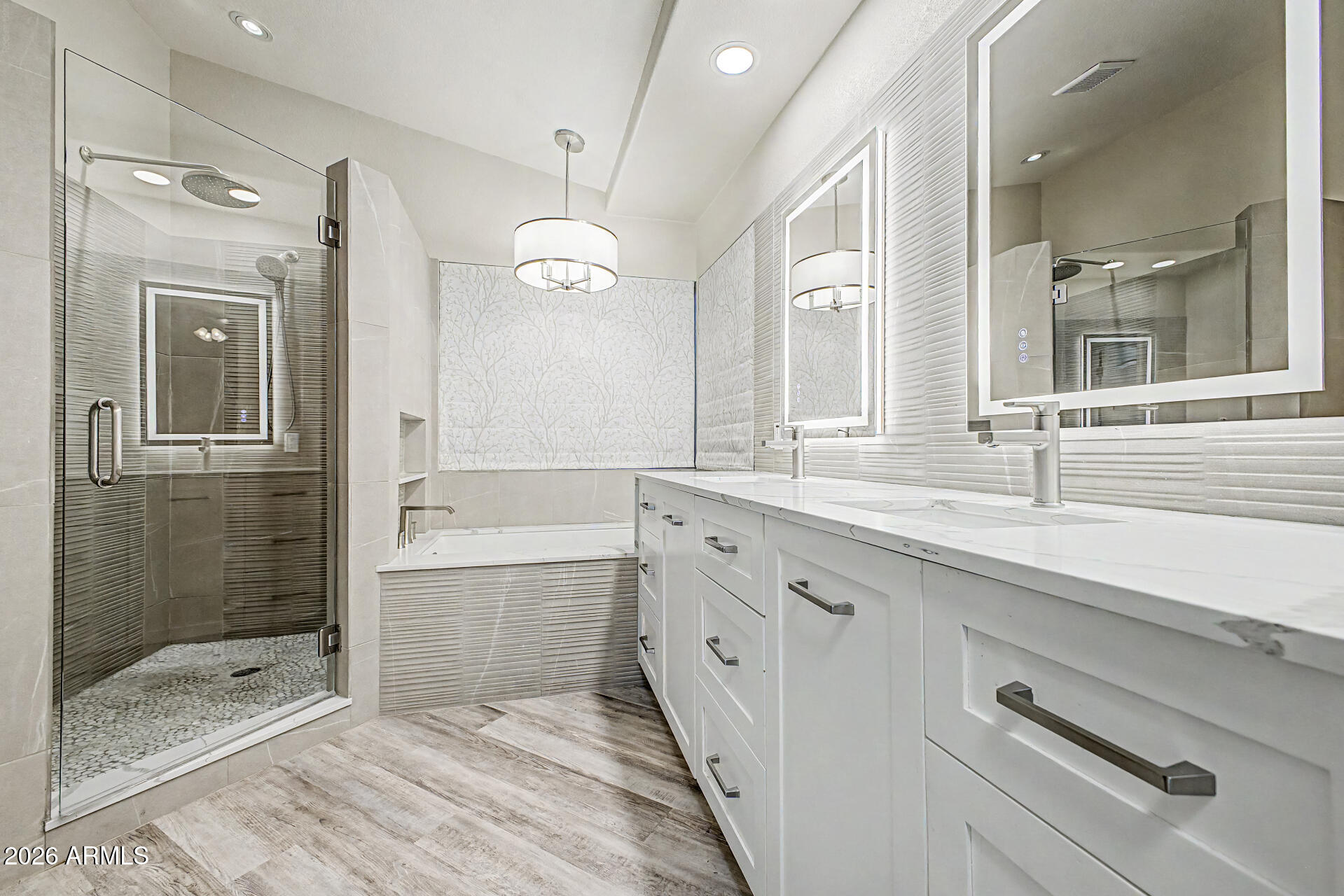 4102 East Rock Wren Road Phoenix, AZ 85044 - Photo 14 of 25 a bathroom with a shower sink and mirror