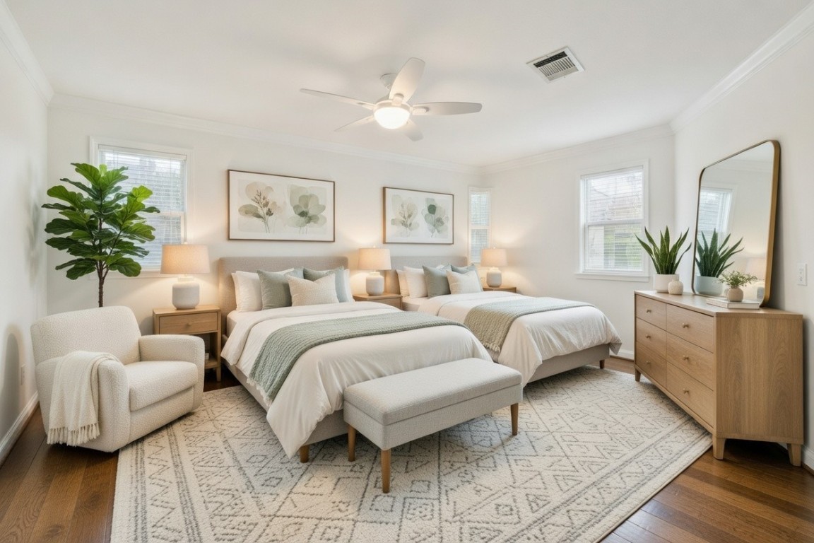 7914 Candle Lane Houston, TX 77071 - Photo 40 of 44 a spacious bedroom with a bed and a couch