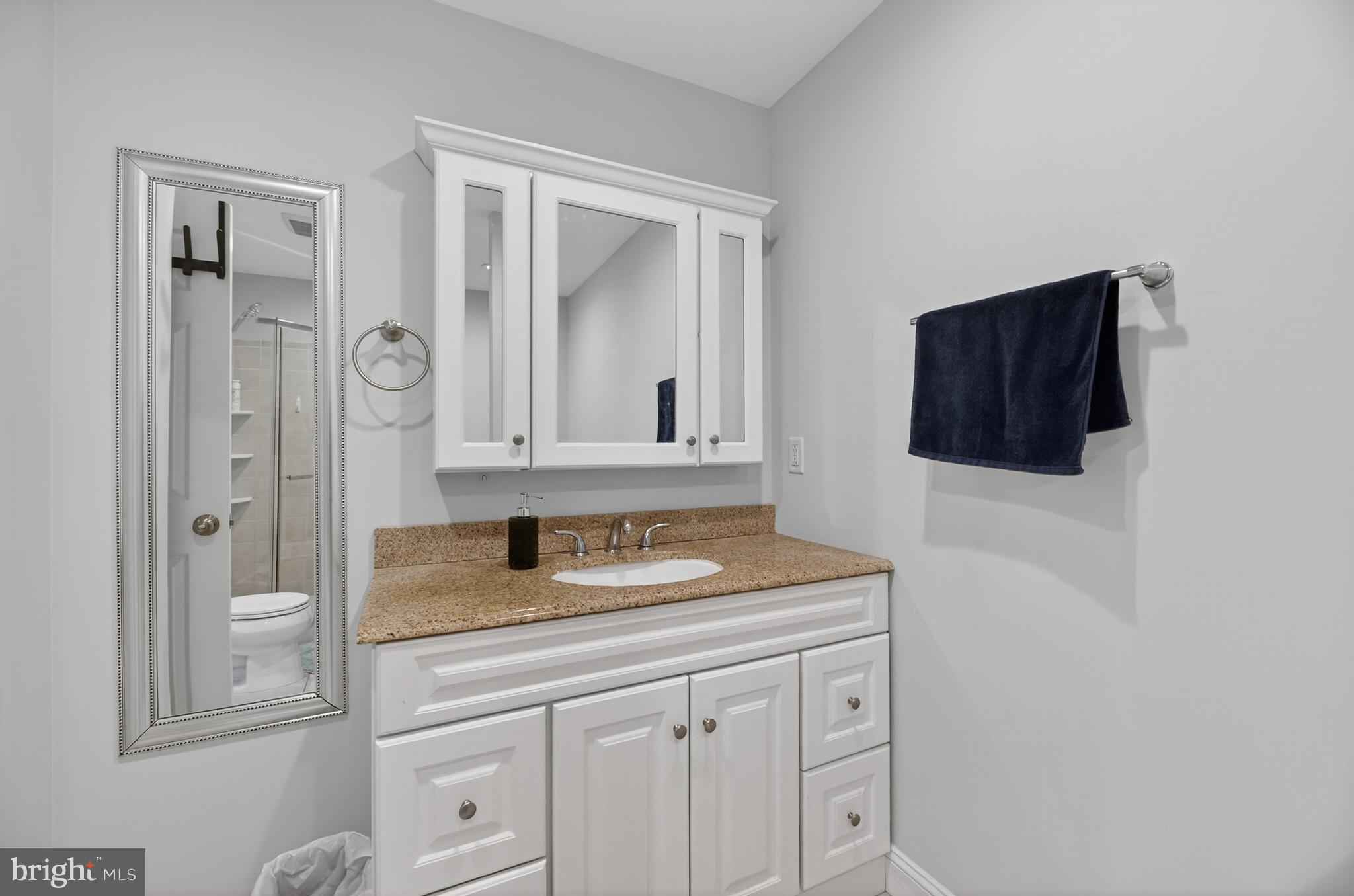 133 Andover Place Robbinsville, NJ 08691 - Photo 20 of 20 a bathroom with a granite countertop sink and a mirror