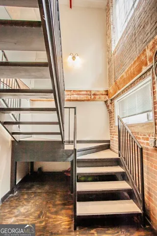 a view of stairs and windows