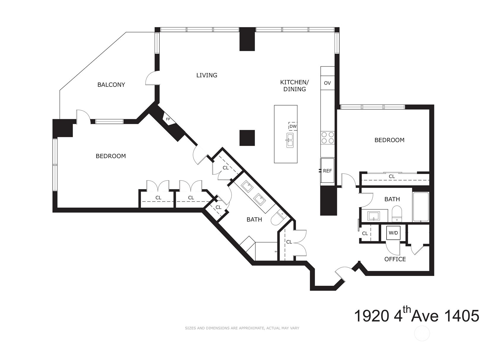 1920 4th Avenue, Unit 1405 Seattle, WA 98101 - Photo 30 of 40 a picture of a floor plan