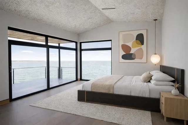 a view of swimming pool from a window