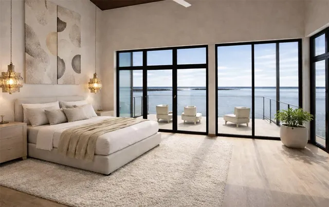 a view of a patio with couches and potted plants