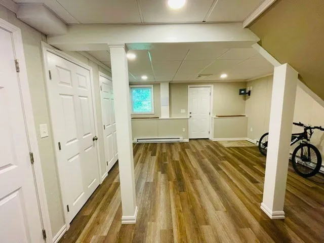 a bathroom with a sink and a shower