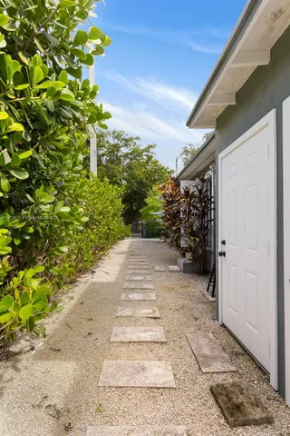a view of a garden with pathway