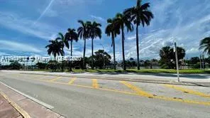 a view of a swimming pool with palm trees