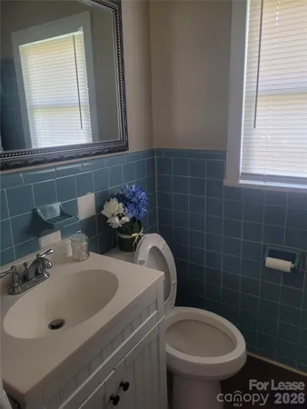 a bathroom with a sink a toilet and a mirror