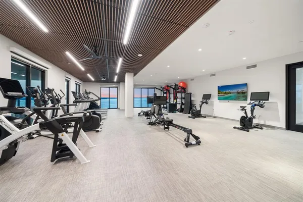 a view of a room with gym equipment