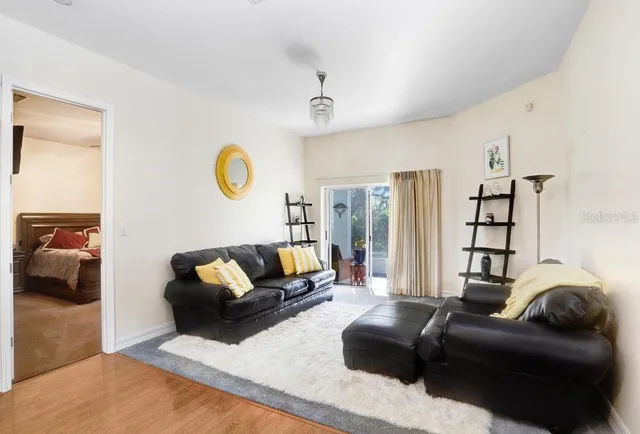 a living room with furniture and a rug