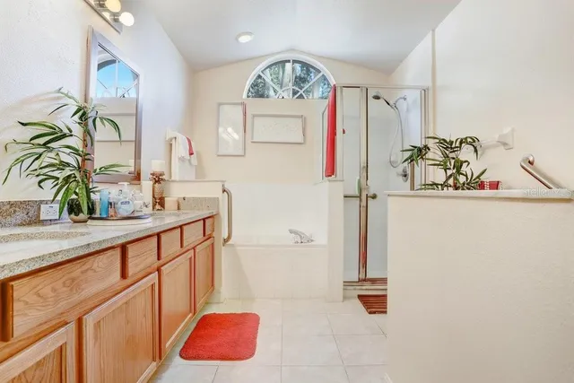 a bathroom with a sink a mirror and a shower