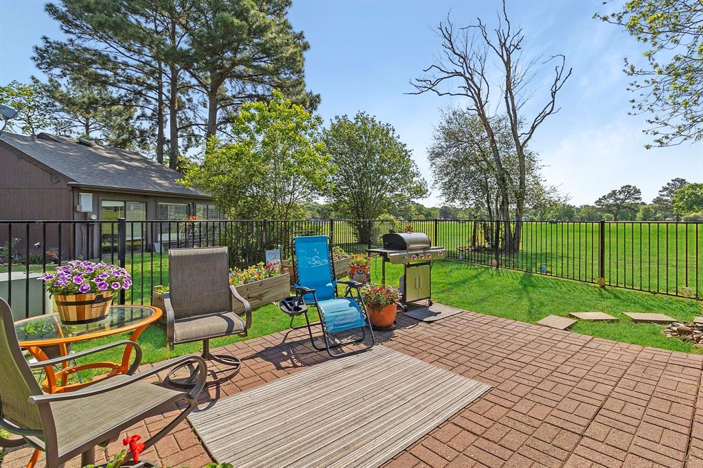 a view of a park with furniture