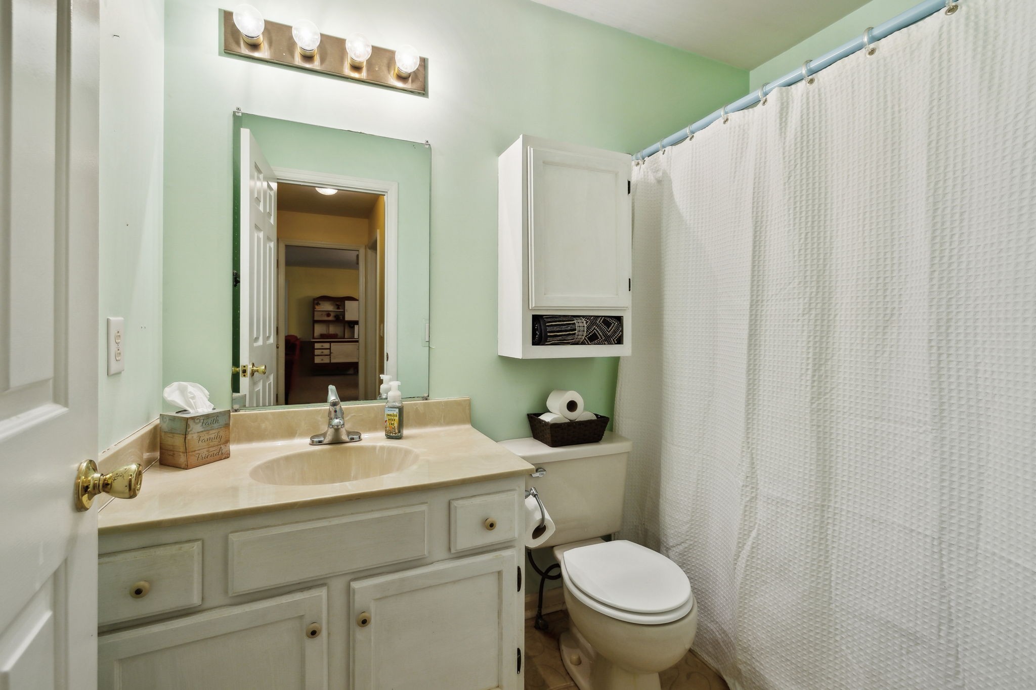 7126 Harding Drive Northwest Fairview, TN 37062 - Photo 13 of 22 a bathroom with a sink a toilet a mirror and shower curtain