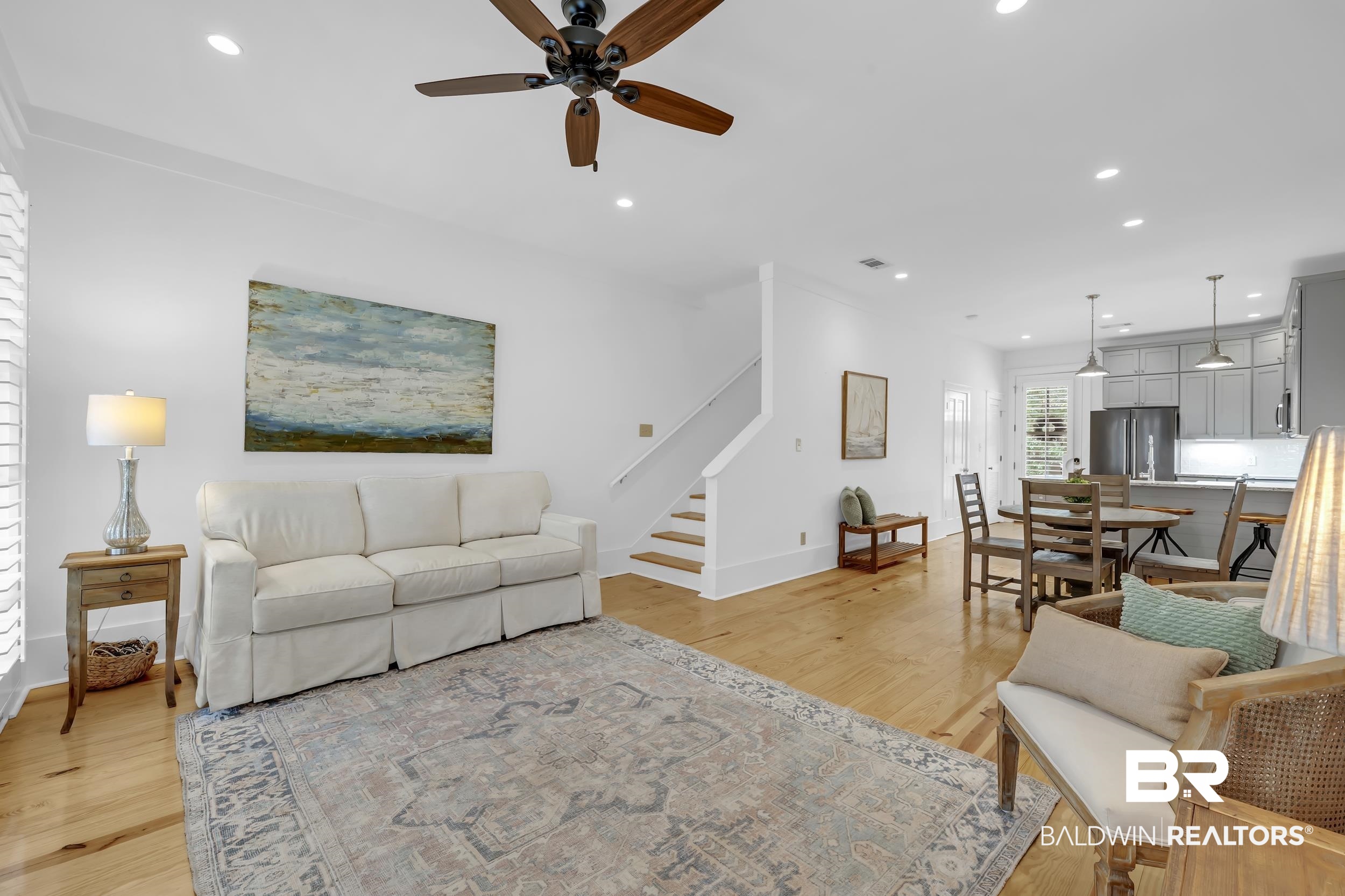 25773 Canal Road, Unit 32 Orange Beach, AL 36561 - Photo 2 of 35 Living room featuring recessed lighting, light wood-style flooring, and ceiling fan