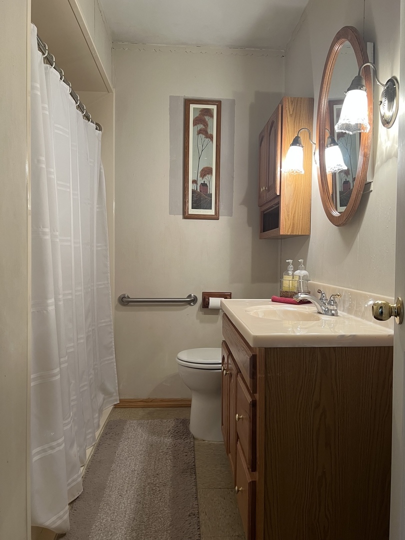 11006 Princess Avenue Chicago Ridge, IL 60415 - Photo 10 of 16 a bathroom with a granite countertop sink and a mirror