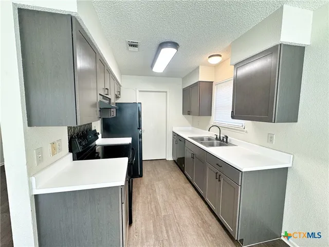 a kitchen with a sink a stove and refrigerator