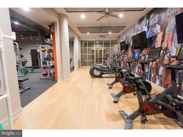 a view of a room with gym equipment