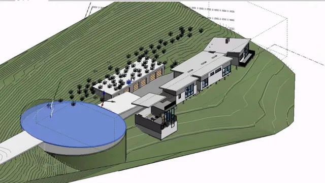 an aerial view of a backyard