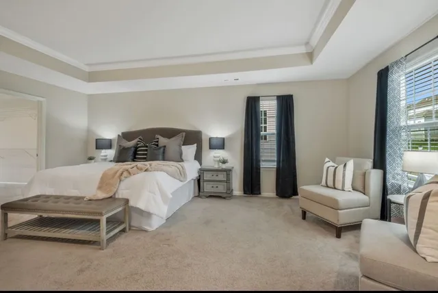 a bedroom with a bed and a couch