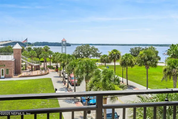 a view of a city from a balcony