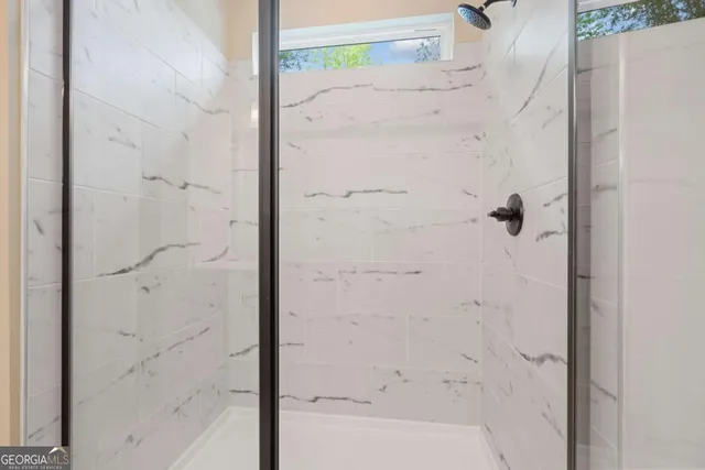 a bathroom with a bathtub