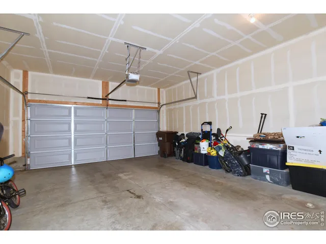 a view of a garage with storage