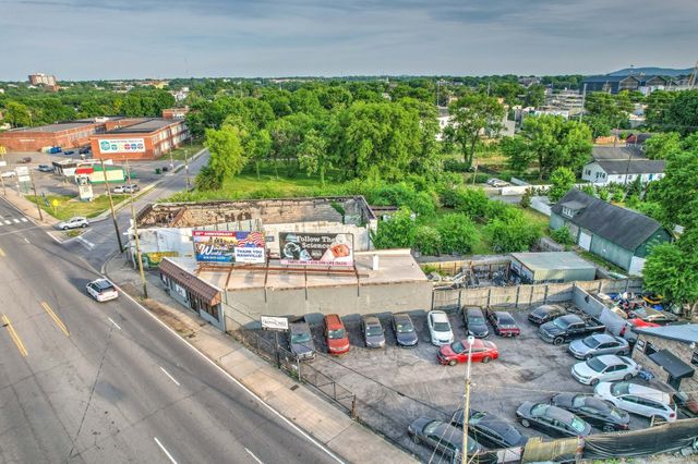 a city view with tall buildings