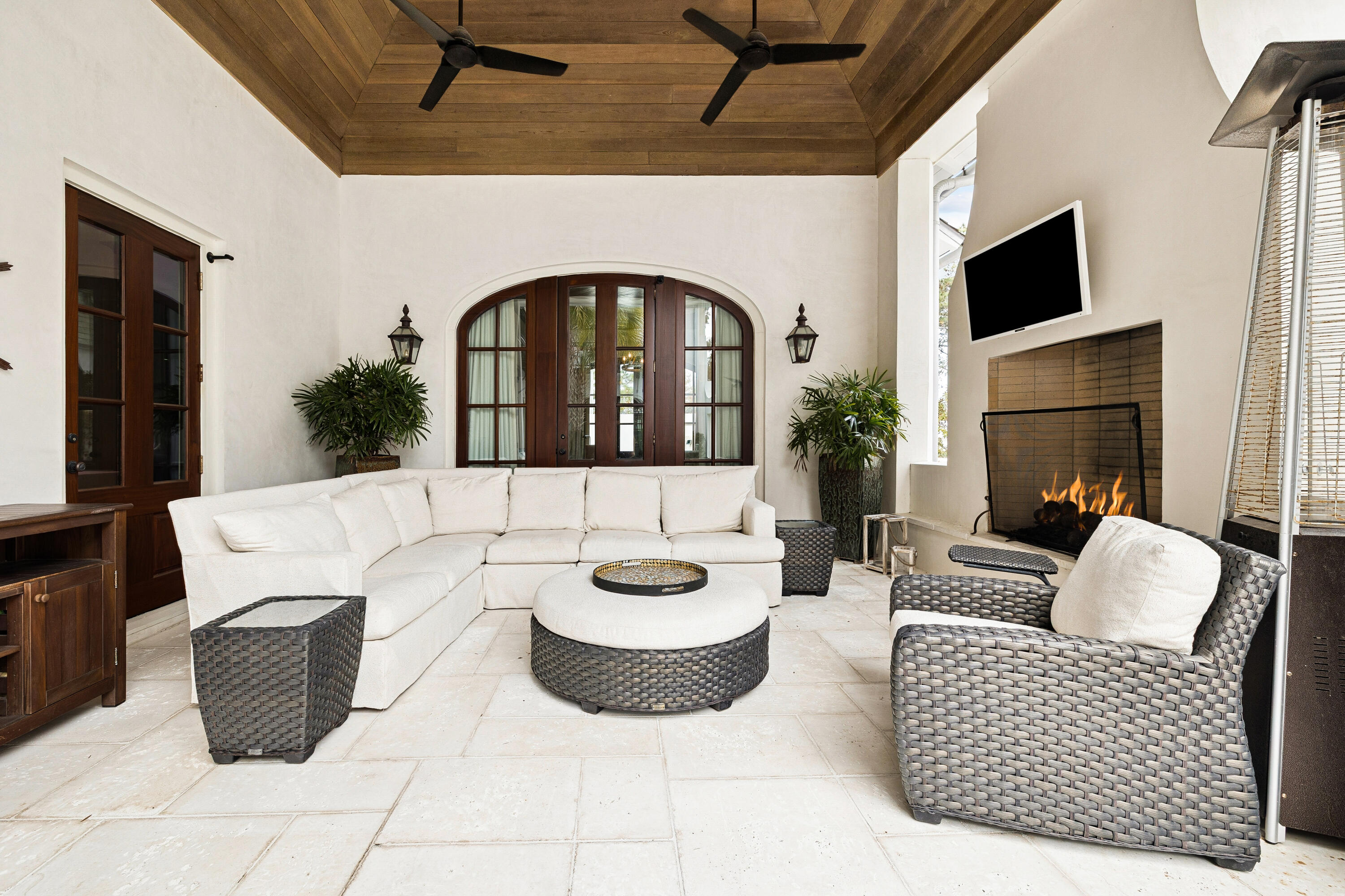 78 West Kingston Road Inlet Beach, FL 32461 - Photo 31 of 75 a living room with furniture a fireplace and a flat screen tv