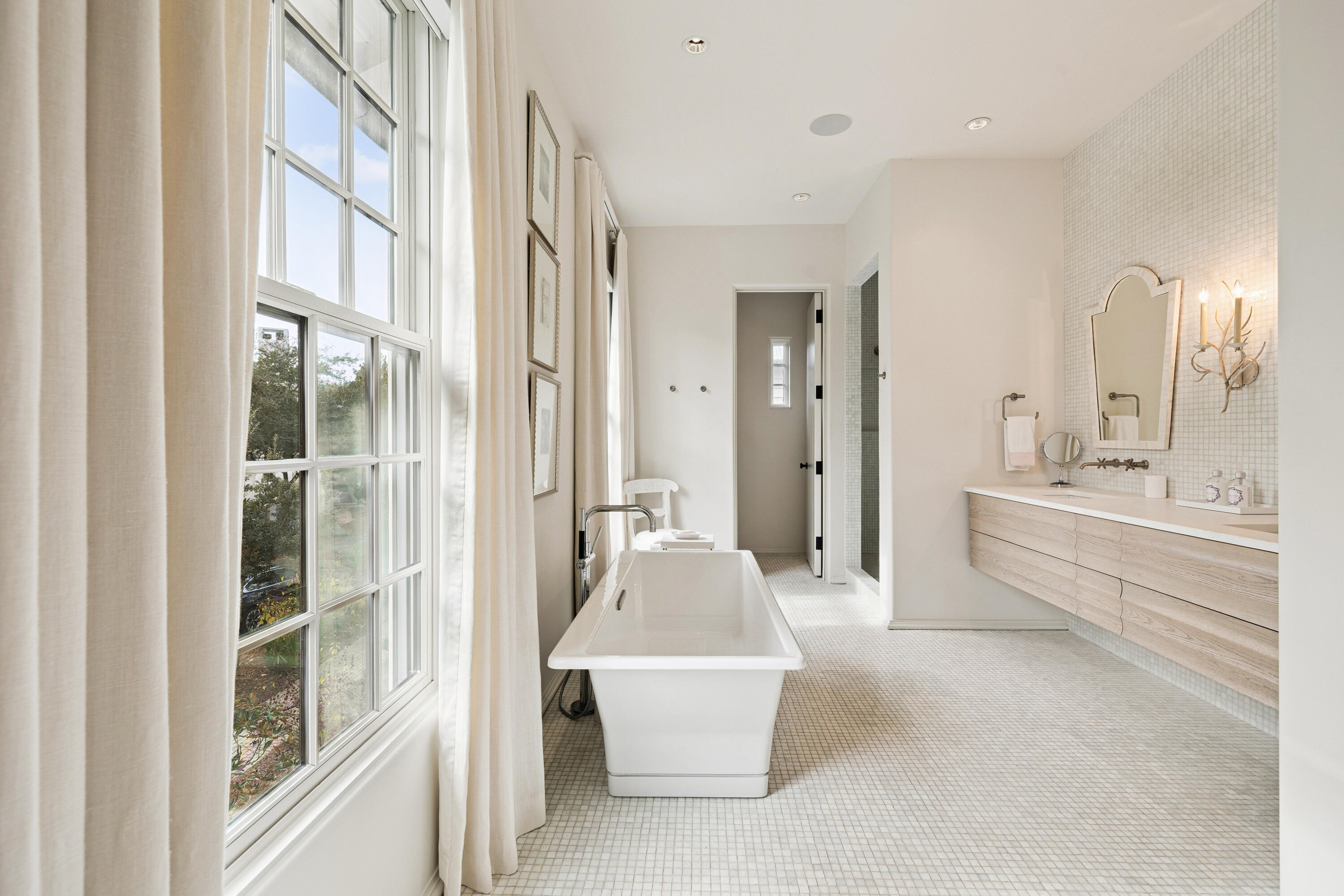 78 West Kingston Road Inlet Beach, FL 32461 - Photo 55 of 75 a bathroom with a double vanity sink a mirror and a bathtub