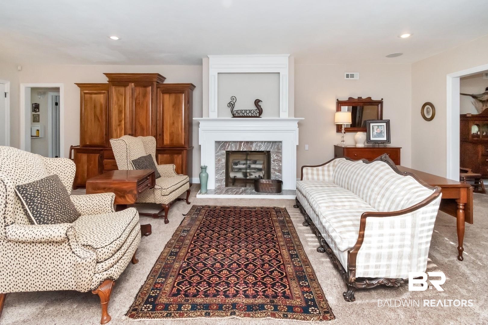 302 Springwood Drive East Mobile, AL 36608 - Photo 4 of 35 Living room with carpet flooring and a high end fireplace