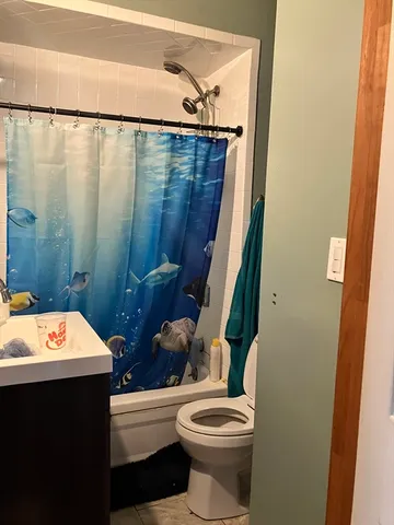 a bathroom with a toilet a sink and a mirror