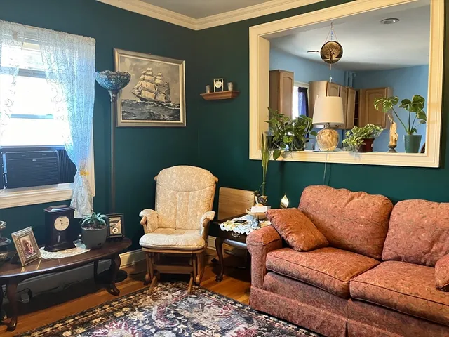 a living room with furniture flowerpot and window