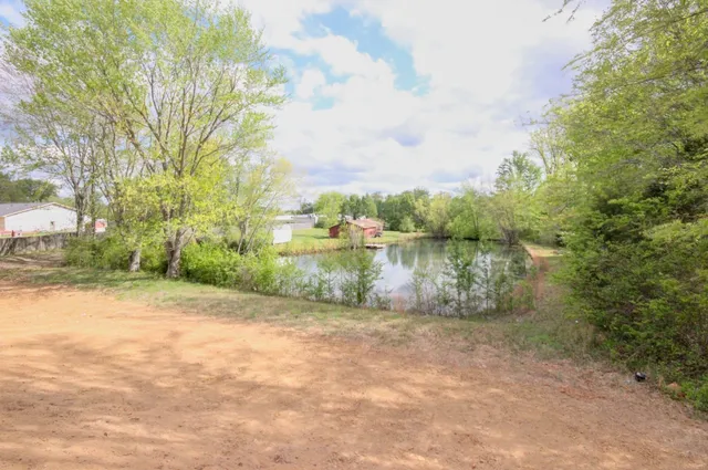 a view of a lake view with houses in back